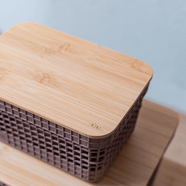 Cesto de roupas Ou 49L com tampa de bambu Linha Grid - Ou