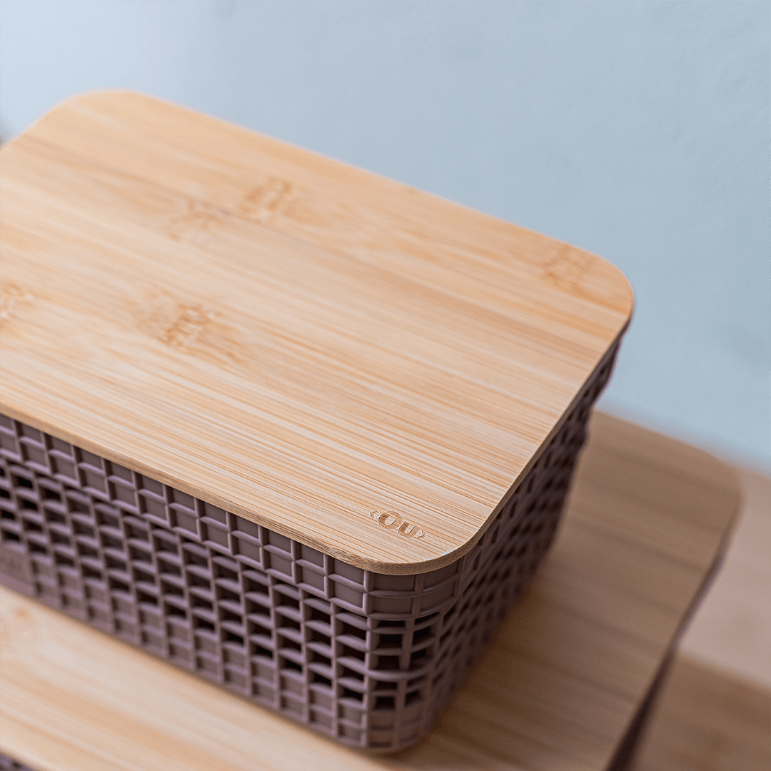 Cesto de roupas Ou 49L com tampa de bambu Linha Grid - Ou