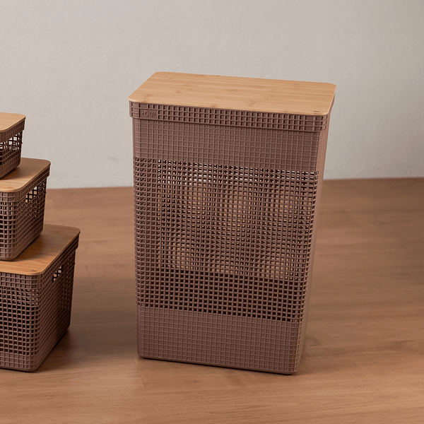 Cesto de roupas Ou 49L com tampa de bambu Linha Grid - Ou
