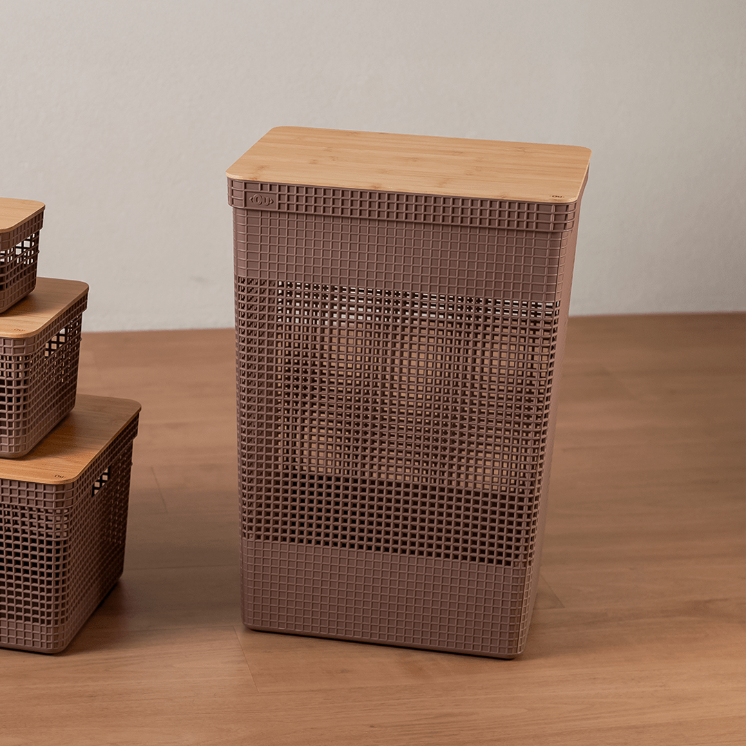 Cesto de roupas Ou 49L com tampa de bambu Linha Grid - Ou