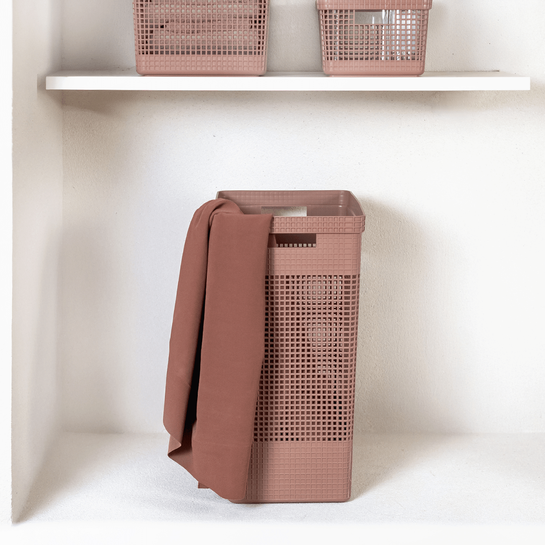 Cesto de roupas Ou 49L com tampa de bambu Linha Grid - Ou