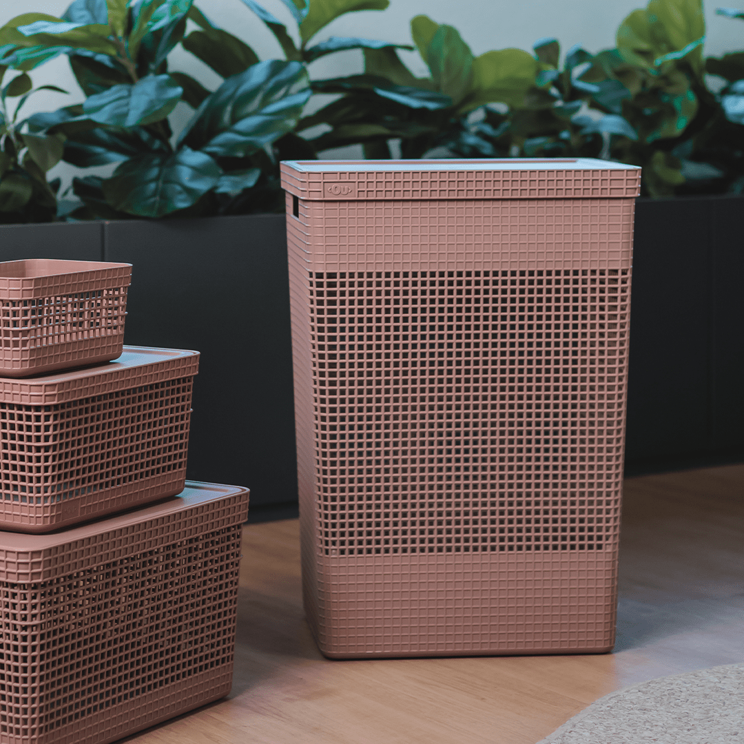 Cesto de roupas Ou 49L com tampa Linha Grid - Ou