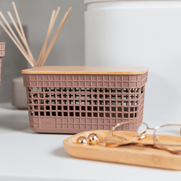 Cesto organizador Ou 2,5L com tampa de bambu Linha Grid - Ou