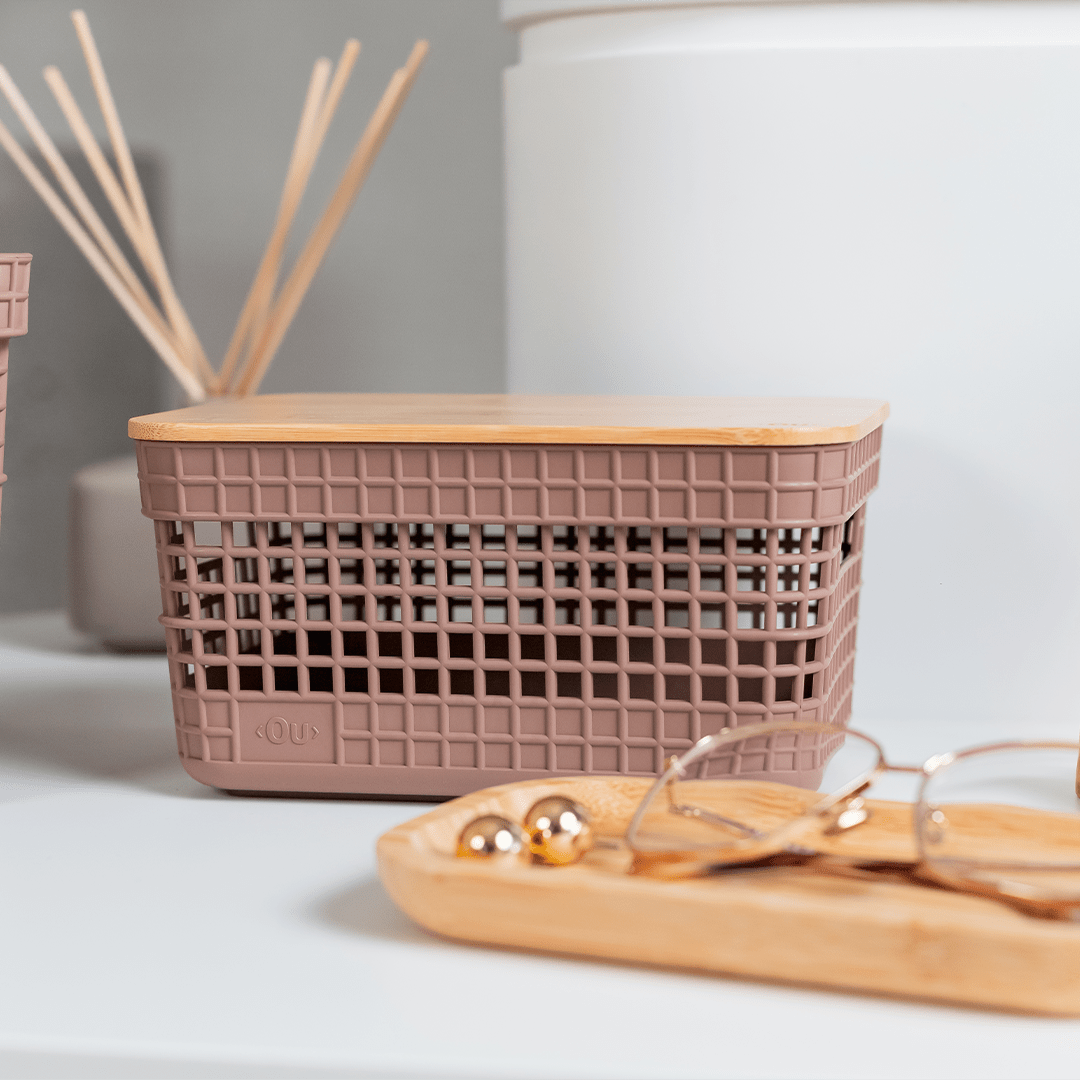 Cesto organizador Ou 2,5L com tampa de bambu Linha Grid - Ou