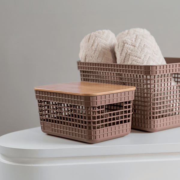Cesto organizador Ou 2,5L com tampa de bambu Linha Grid - Ou