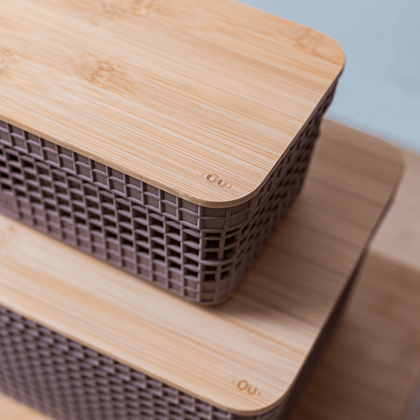 Cesto organizador Ou 2,5L com tampa de bambu Linha Grid - Ou