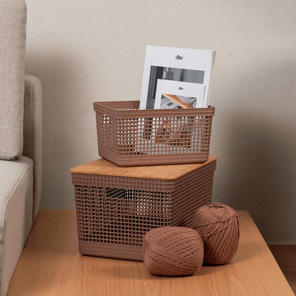 Cesto organizador Ou 8L com tampa de bambu Linha Grid - Ou