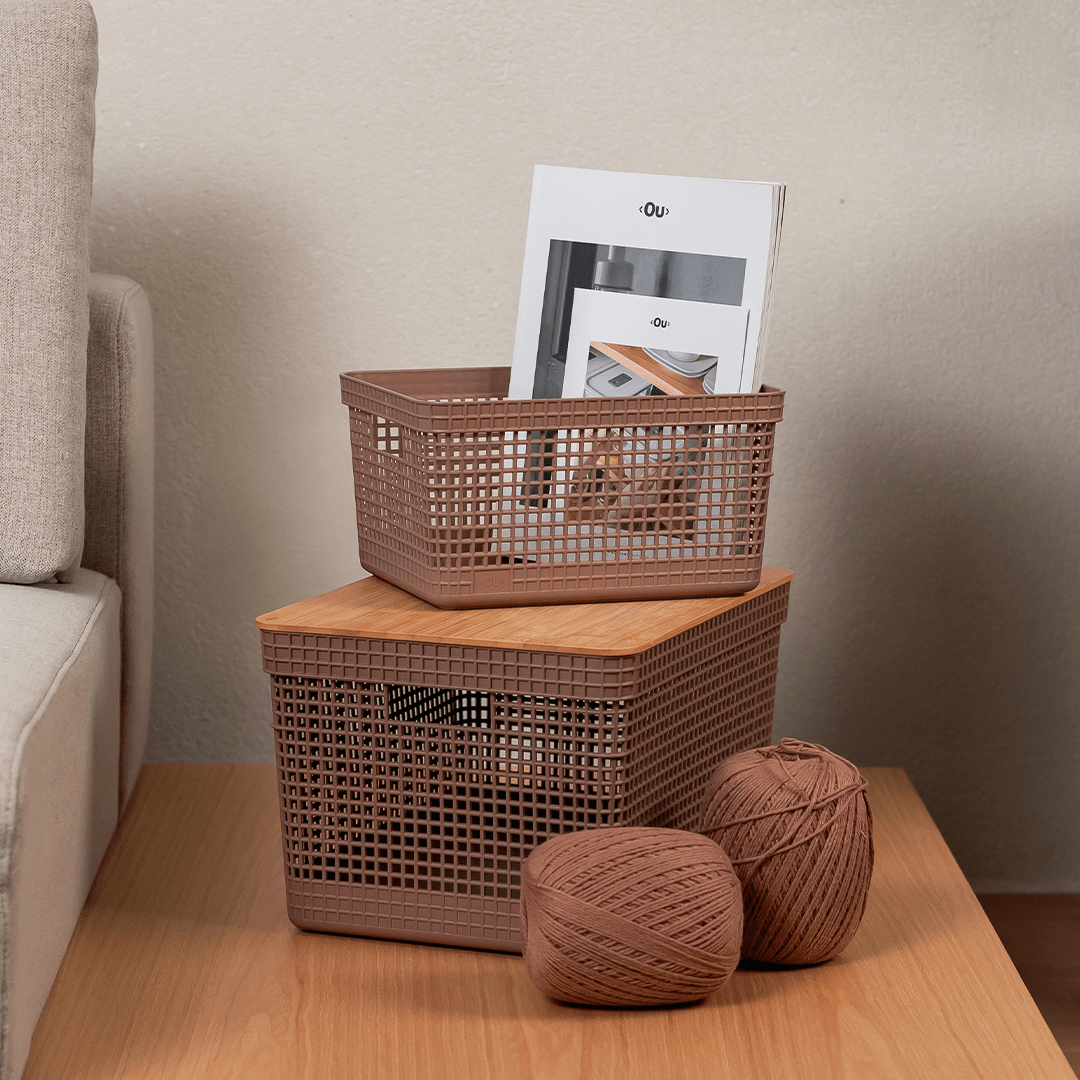 Cesto organizador Ou 8L com tampa de bambu Linha Grid - Ou