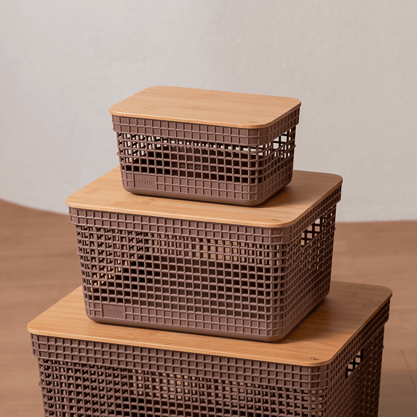 Cesto organizador Ou 8L com tampa de bambu Linha Grid - Ou