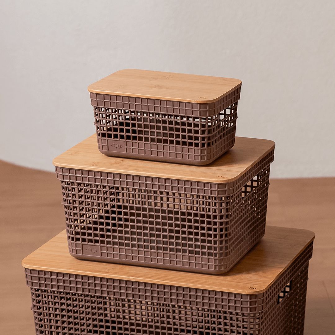 Cesto organizador Ou 8L com tampa de bambu Linha Grid - Ou