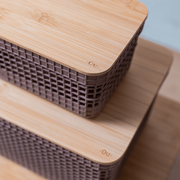 Cesto organizador Ou 8L com tampa de bambu Linha Grid - Ou