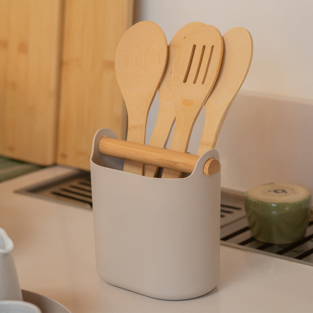 Porta Utensílios com Alça de Bambu Ou Linha Lume
