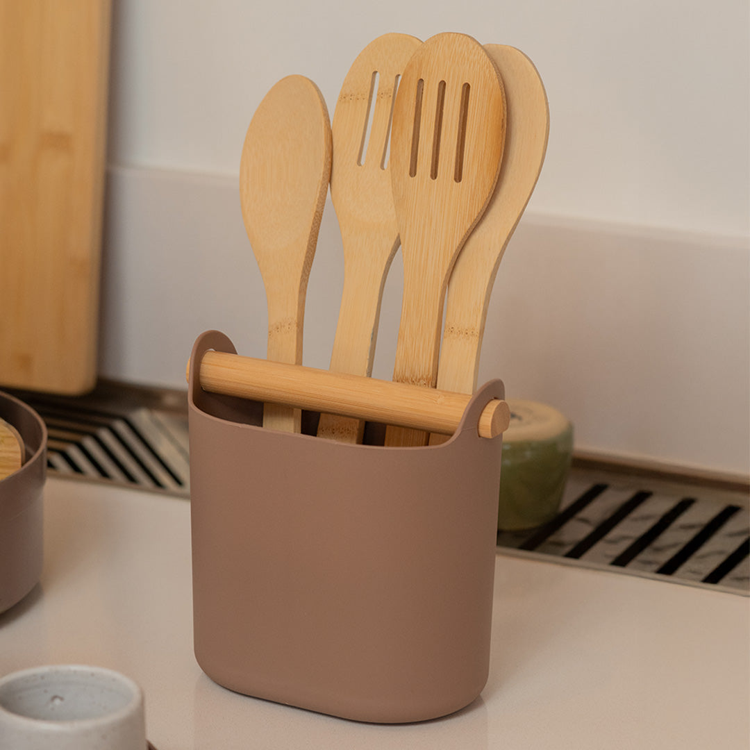 Porta Utensílios com Alça de Bambu Ou Linha Lume