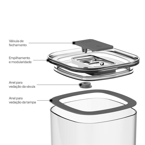 Pote Hermético Ou Quadrado 1,5L Linha Duo Lock - Ou