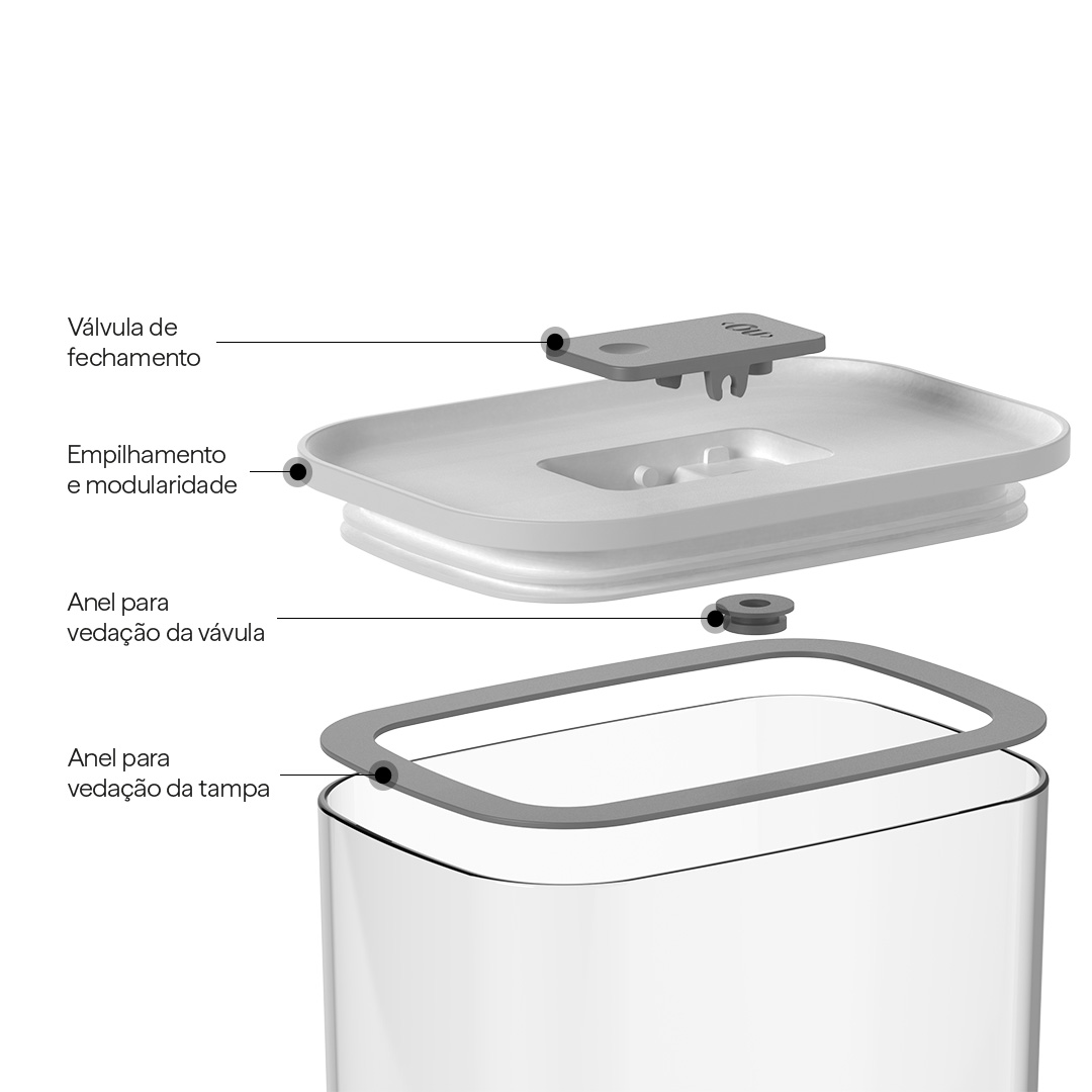 Kit de Potes Herméticos Ou Retangulares 3 Peças Linha Duo Lock