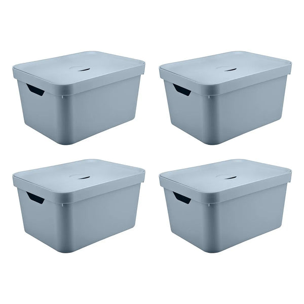 Kit de Caixa Organizadora com Tampa Ou 4 Peças 32L Linha Cube