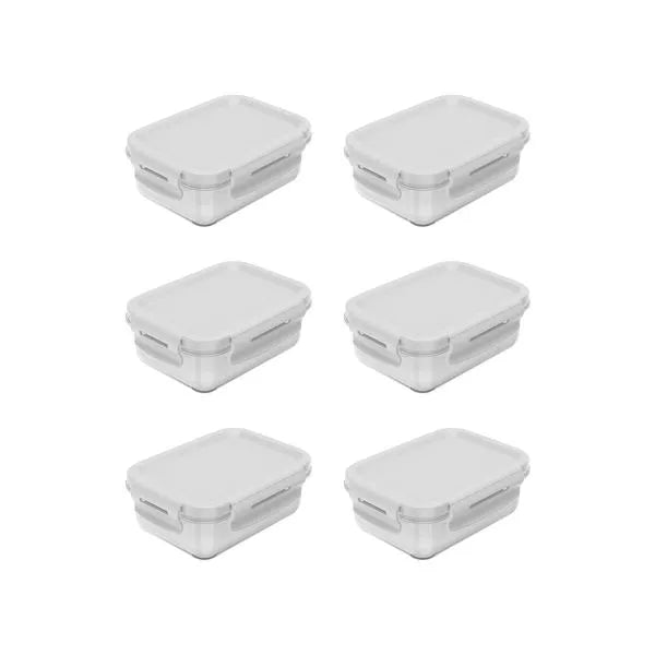 Kit de potes organizadores de geladeira retangular Ou 6 peças 380ml Linha Click
