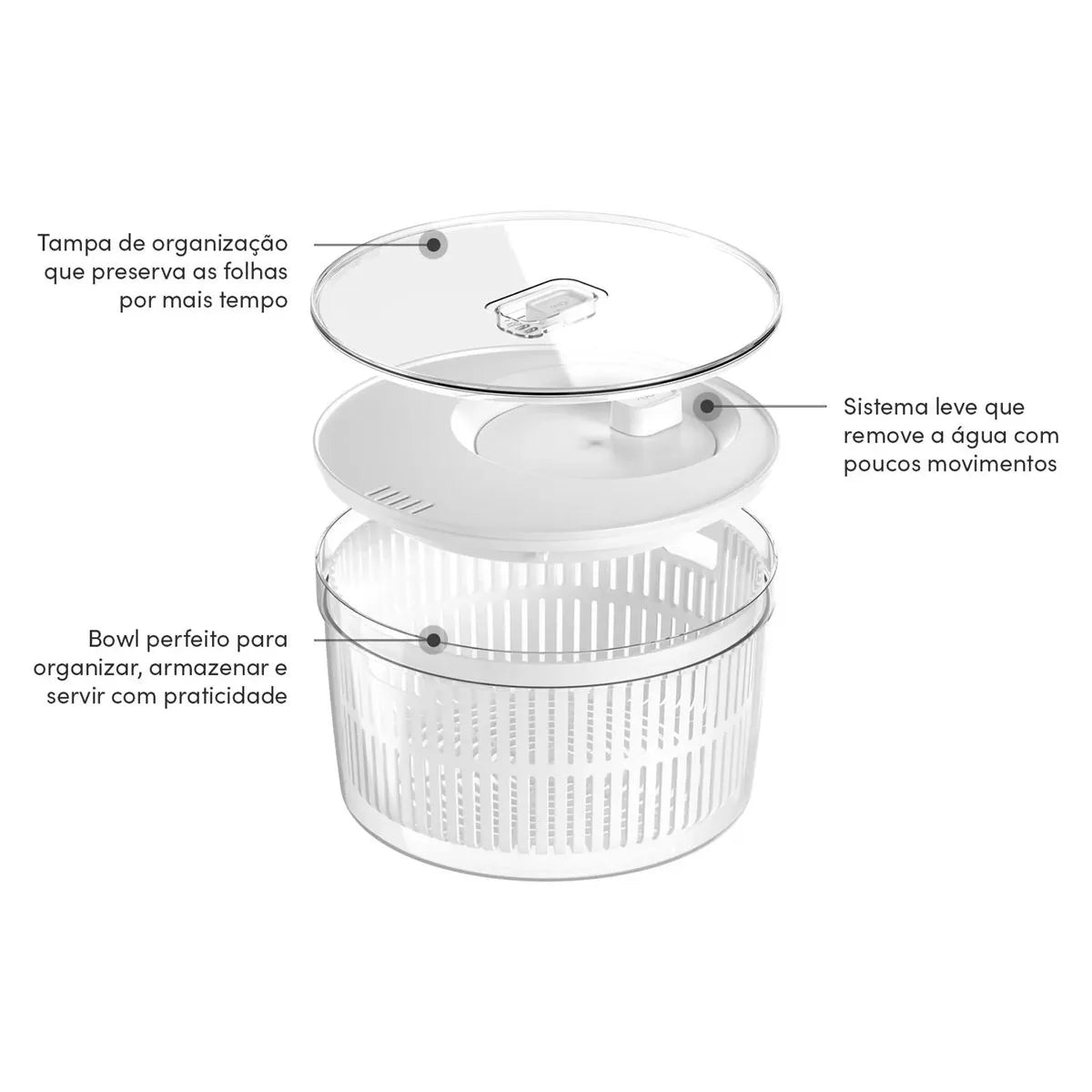 Kit organizador e secador de saladas Ou 5,5L Linha Clear Fresh