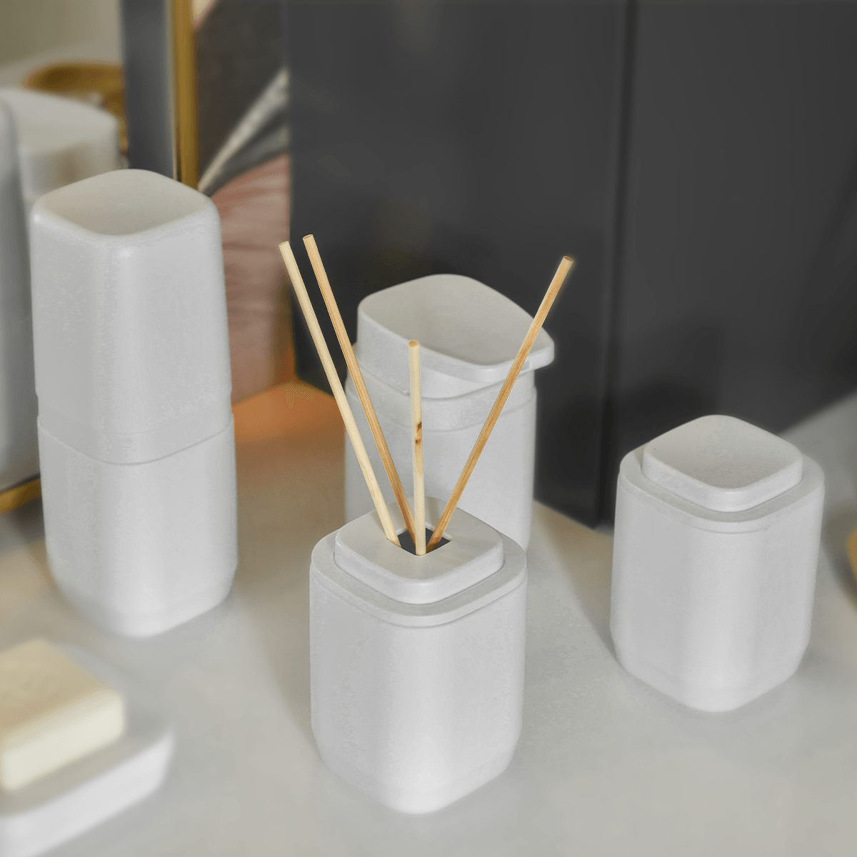 Kit de acessórios de bancada com porta sabonete líquido Ou 3 peças Linha Aura