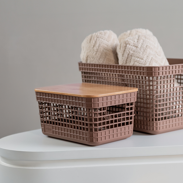 Cesto organizador Ou 2,5L com tampa de bambu Linha Grid