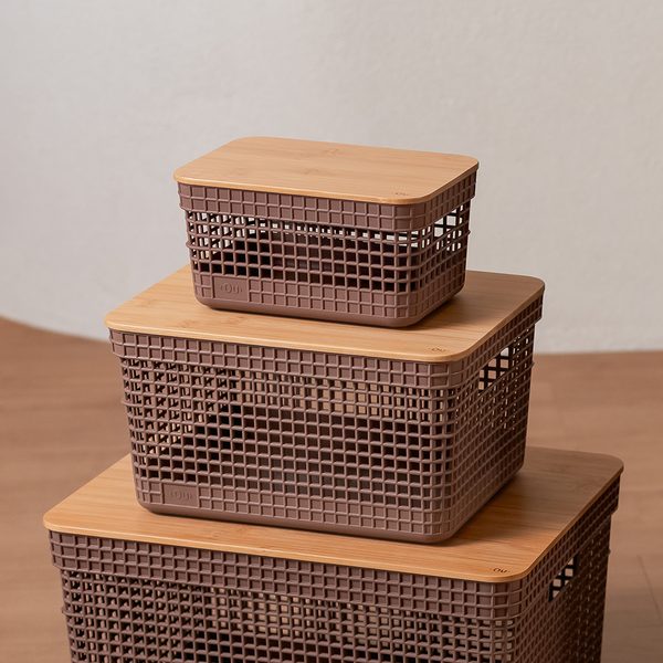 Cesto organizador Ou 8L com tampa de bambu Linha Grid