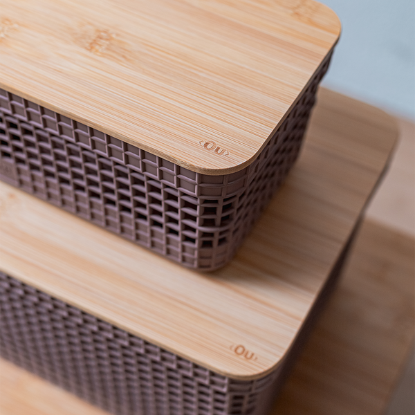 Cesto organizador Ou 8L com tampa de bambu Linha Grid