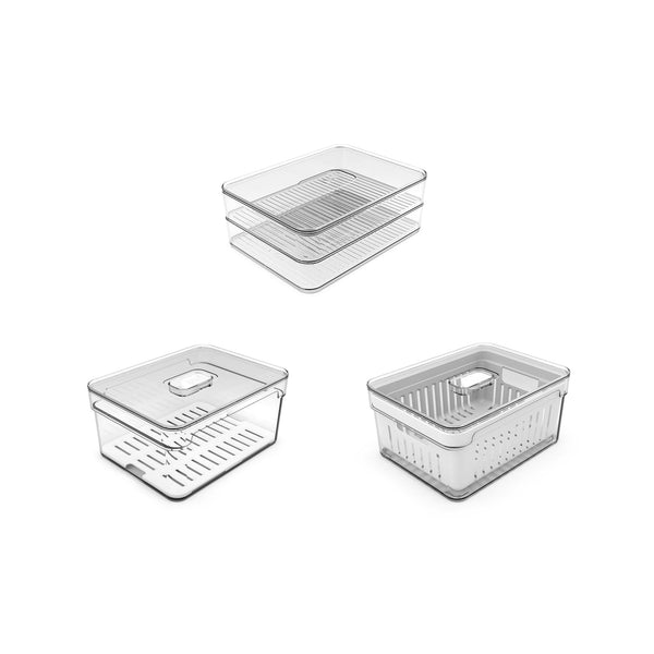 Kit de organizadores de geladeira Ou 3 peças 2,2L Linha Clear Fresh