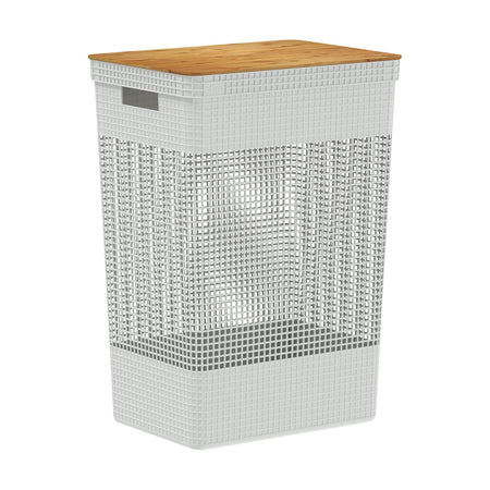 Cesto de roupas Ou 49L com tampa de bambu Linha Grid