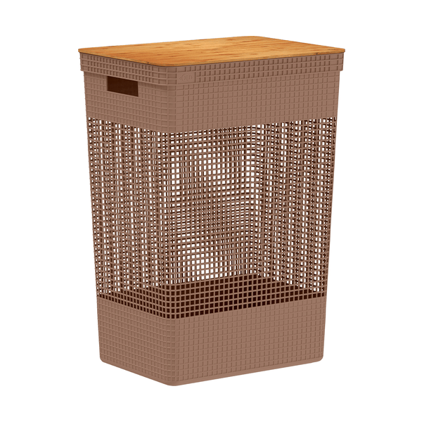 Cesto de roupas Ou 49L com tampa de bambu Linha Grid - Ou