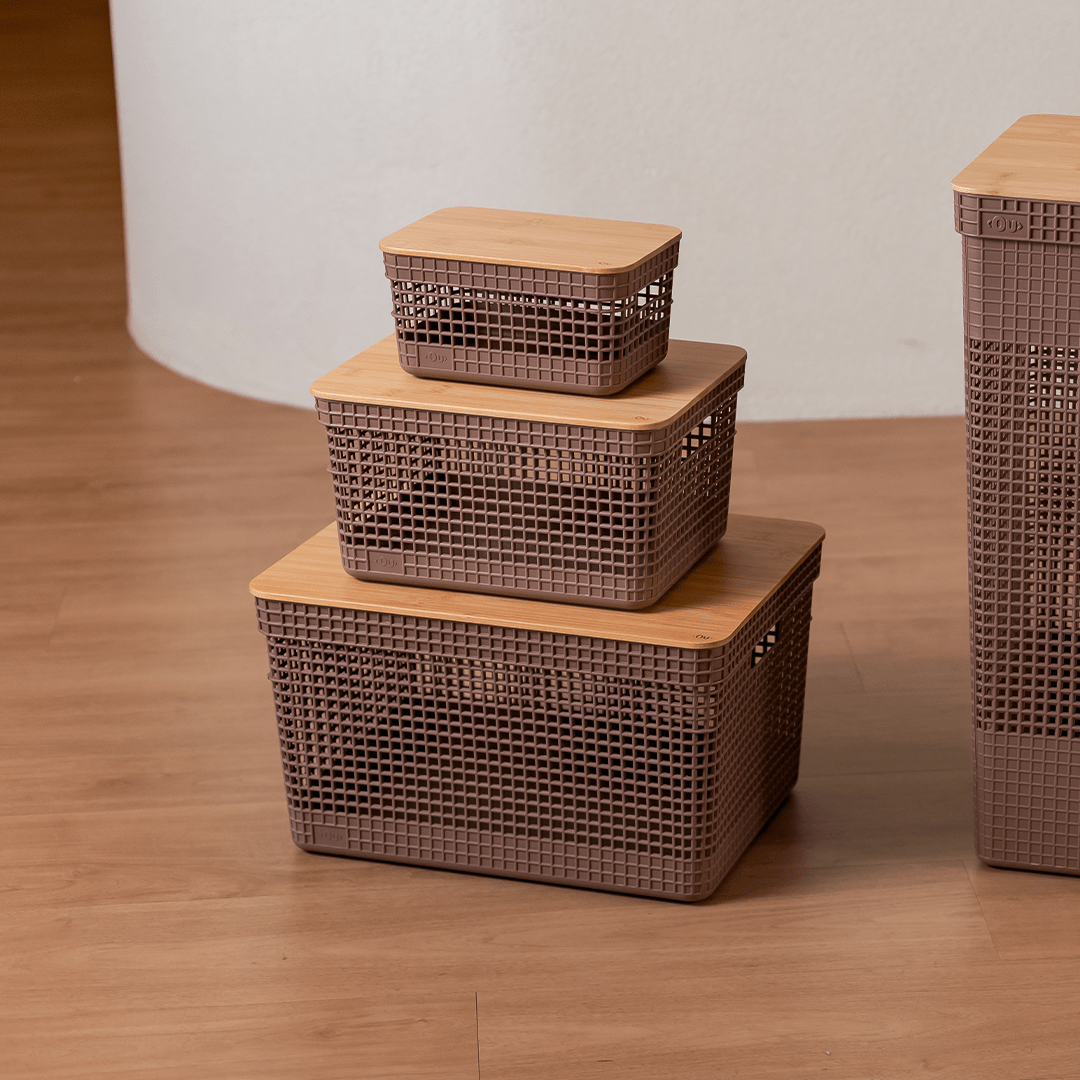 Cesto organizador Ou 20L com tampa de bambu Linha Grid - Ou