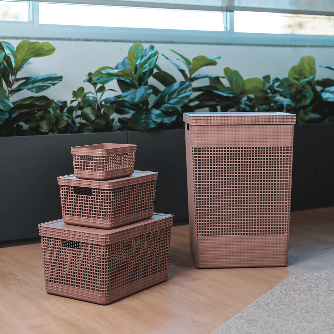 Cesto organizador Ou 20L com tampa Linha Grid - Ou