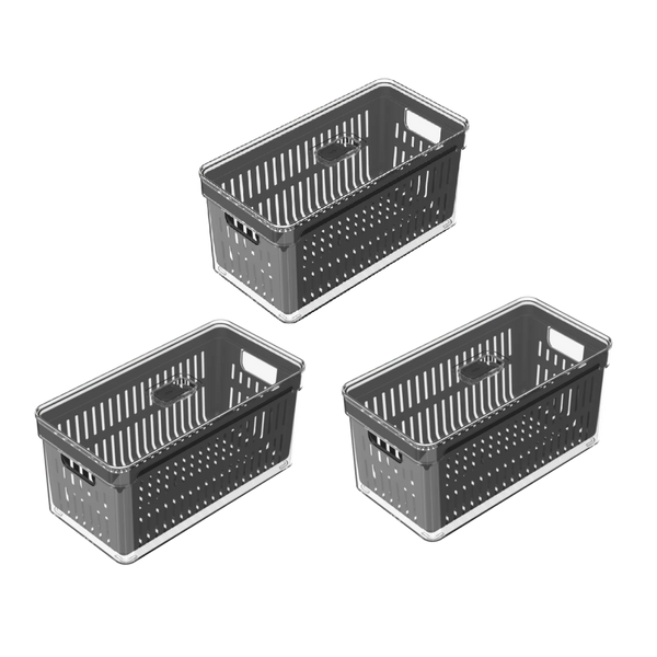 Kit de Organizadores de Geladeira com Cesto Ou 3 Peças 30x15x13 Linha Clear Fresh