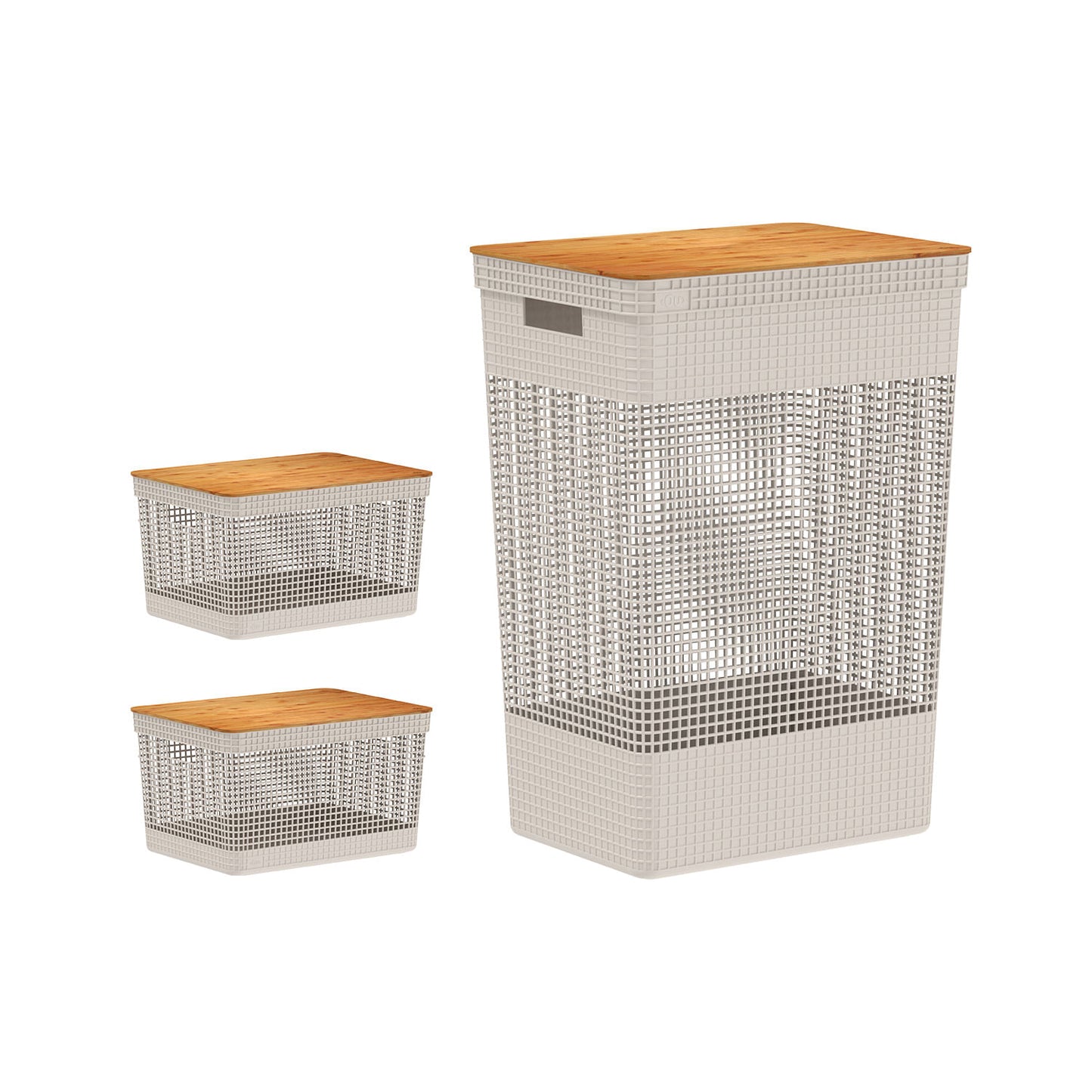 Kit de cestos organizadores com tampa de bambu Ou 3 peças Linha Grid