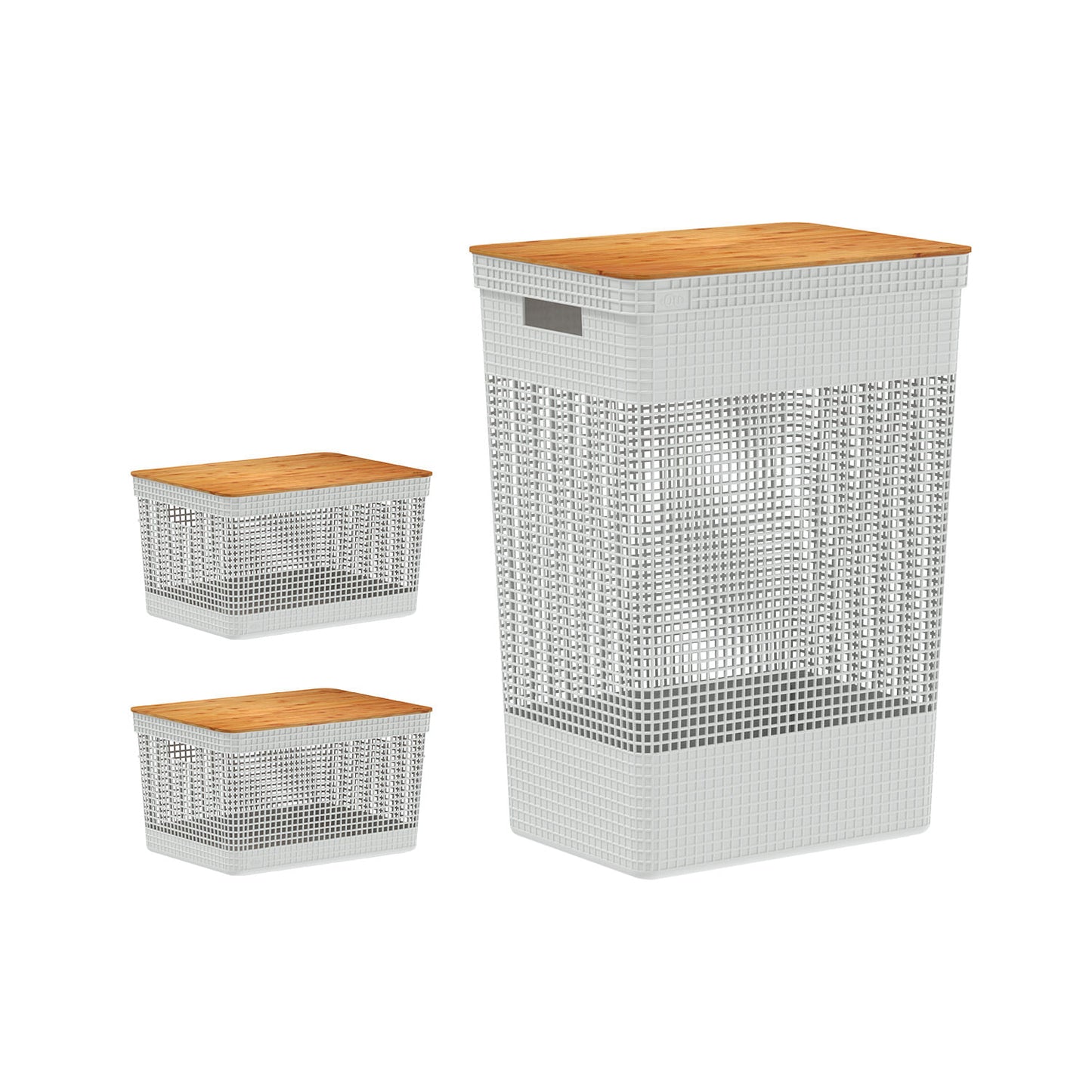 Kit de cestos organizadores com tampa de bambu Ou 3 peças Linha Grid