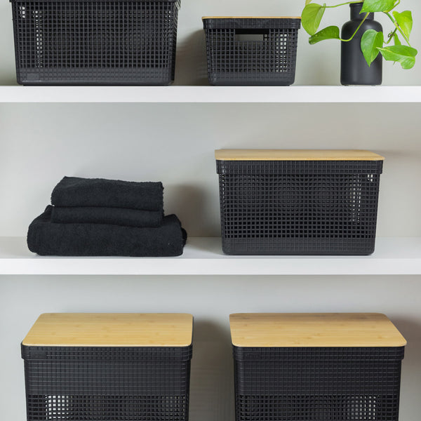 Kit de cestos organizadores com tampa de bambu Ou 3 peças Linha Grid