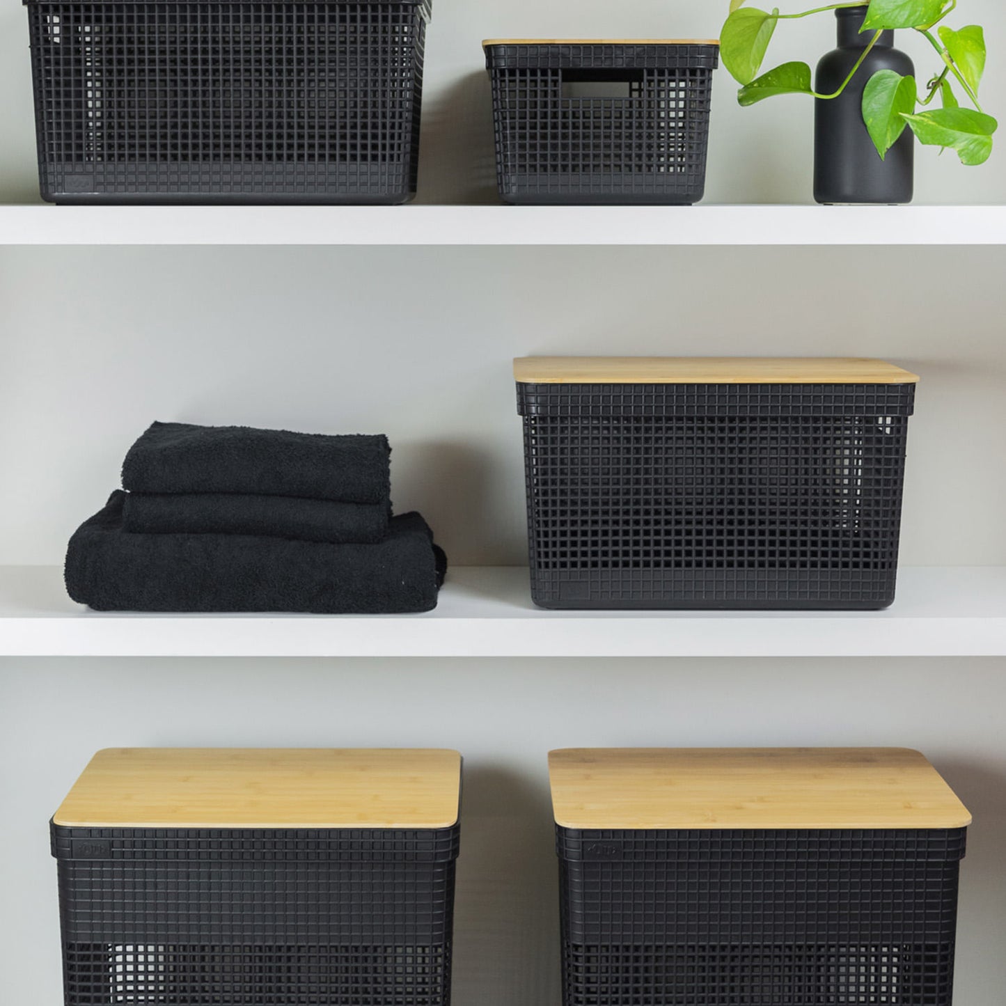 Kit de cestos organizadores com tampa de bambu Ou 3 peças Linha Grid