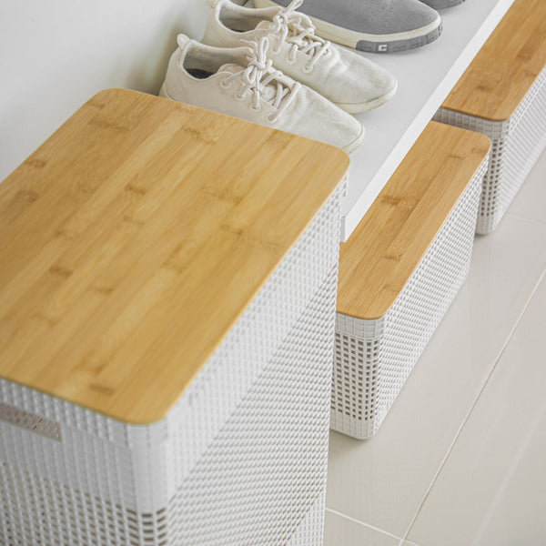 Kit de cestos organizadores com tampa de bambu Ou 3 peças Linha Grid