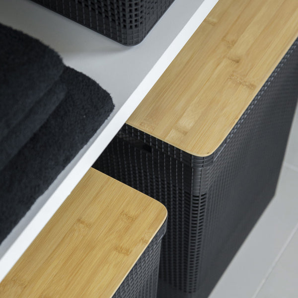 Kit de cestos organizadores com tampa de bambu Ou 3 peças Linha Grid