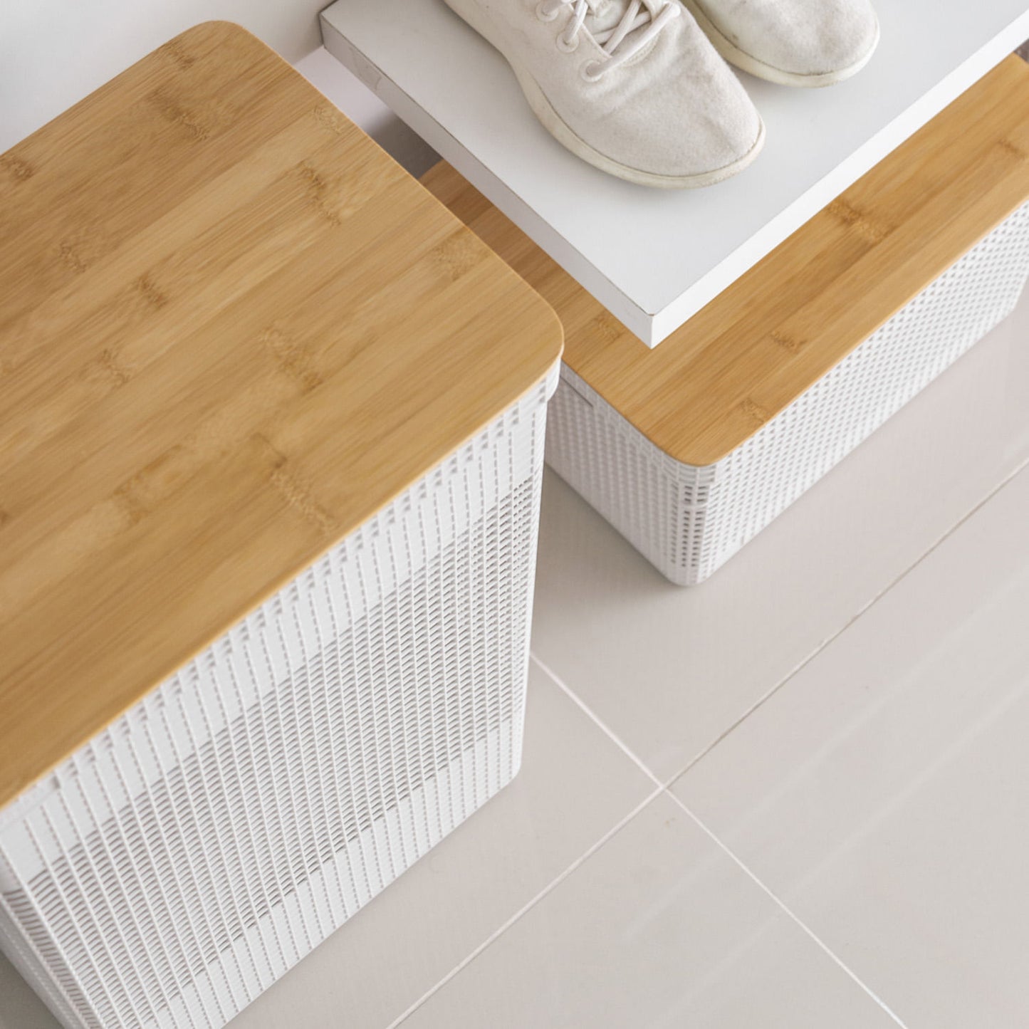 Kit de cestos organizadores com tampa de bambu Ou 3 peças Linha Grid