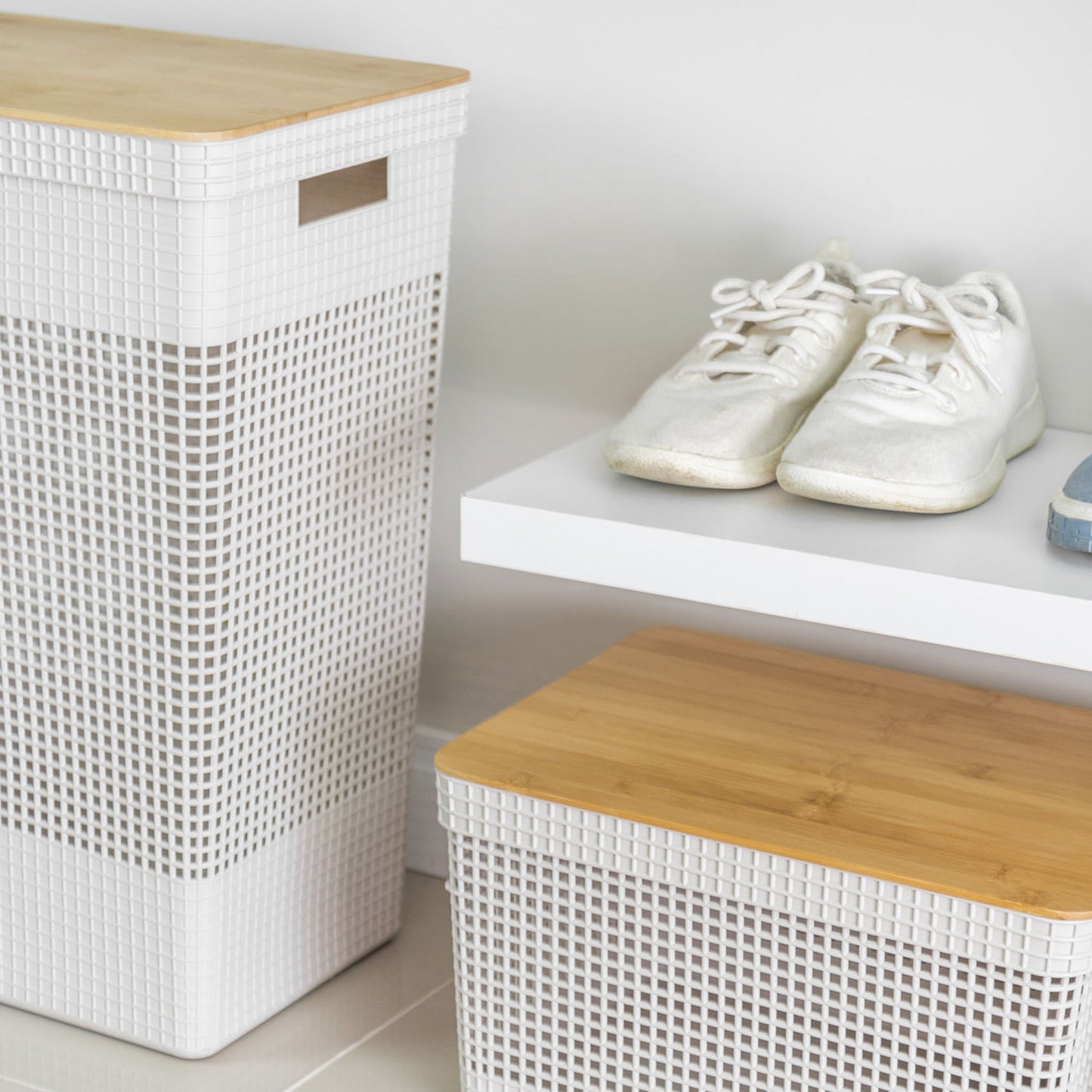 Kit de cestos organizadores com tampa de bambu Ou 3 peças Linha Grid