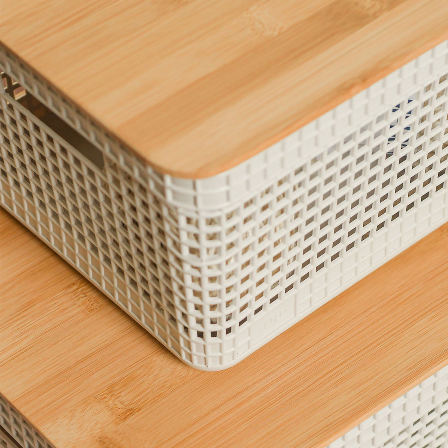 Kit de cestos organizadores com tampa de bambu Ou 3 peças Linha Grid