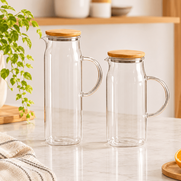 Jarra de Vidro Com Tampa de Bambu Ou 1,5L Linha Sense - Ou