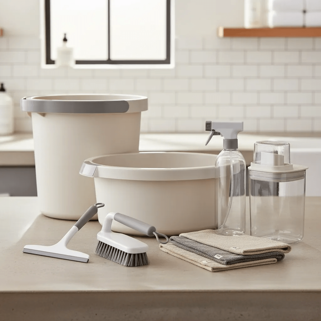 Kit Balde, Bacia, Dispenser e acessórios 6 peças Ou Linha Flow - Ou