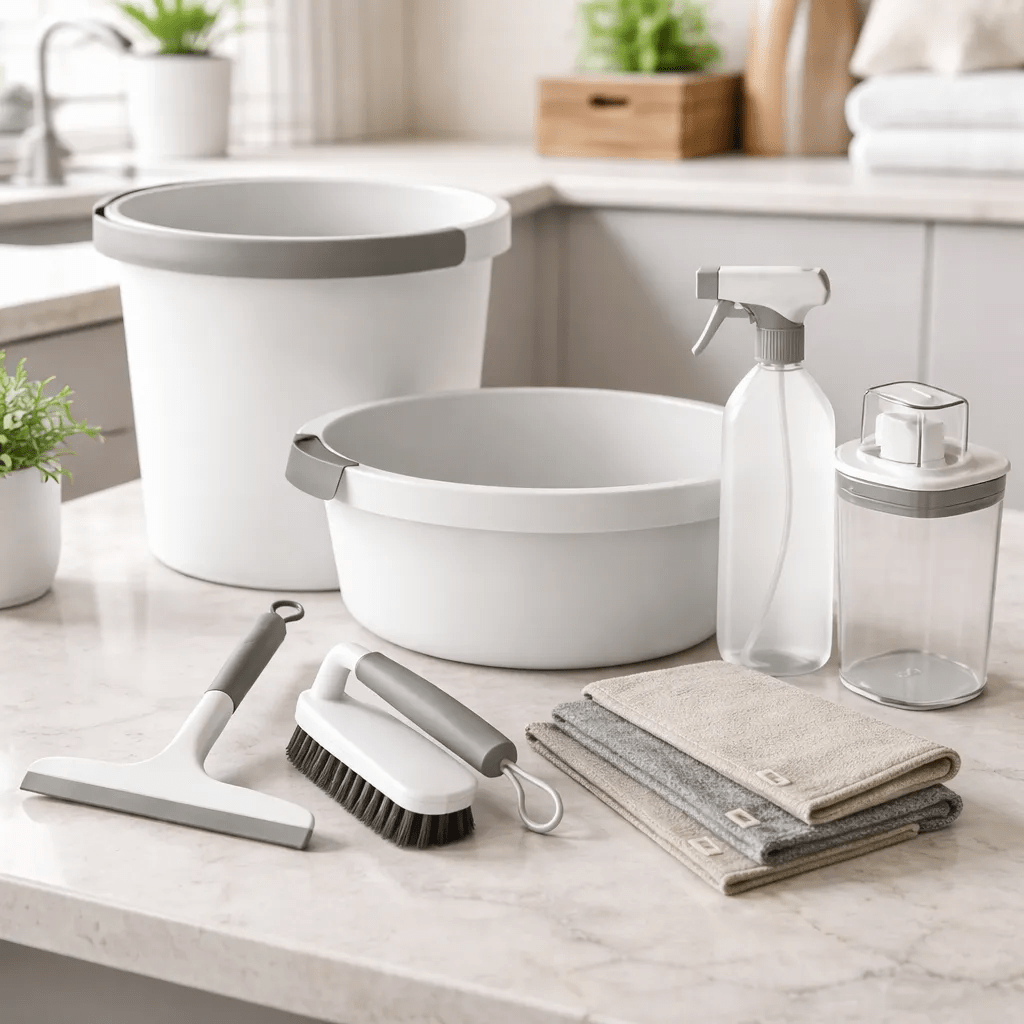 Kit Balde, Bacia, Dispenser e acessórios 6 peças Ou Linha Flow - Ou