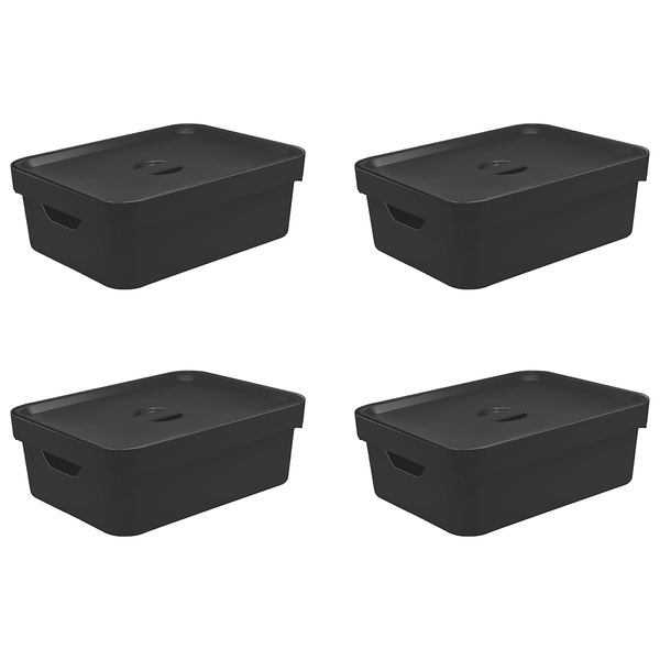 Kit de Caixa Organizadora com Tampa Ou 4 Peças 10,5L Linha Cube - Ou