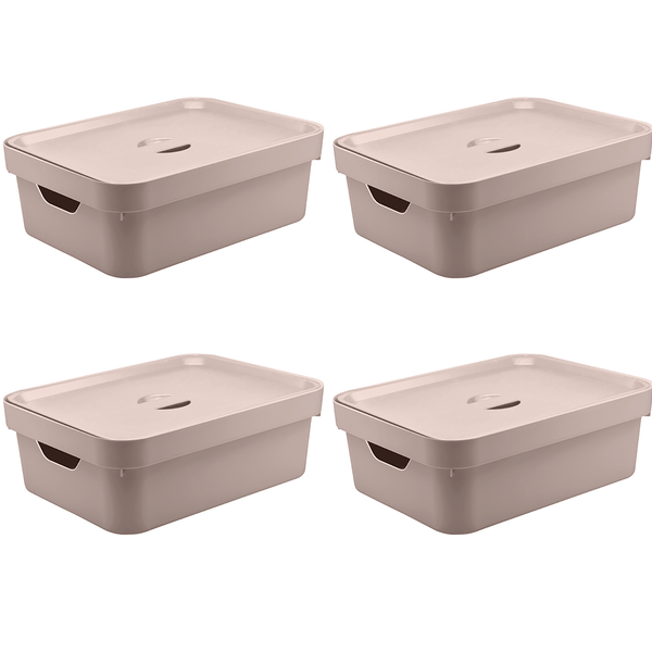 Kit de Caixa Organizadora com Tampa Ou 4 Peças 10,5L Linha Cube - Ou