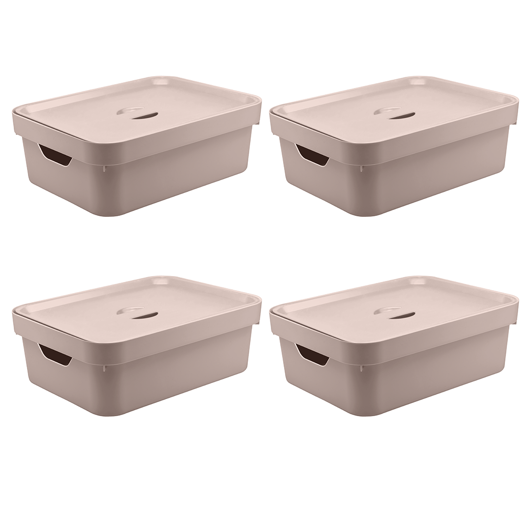 Kit de Caixa Organizadora com Tampa Ou 4 Peças 10,5L Linha Cube - Ou