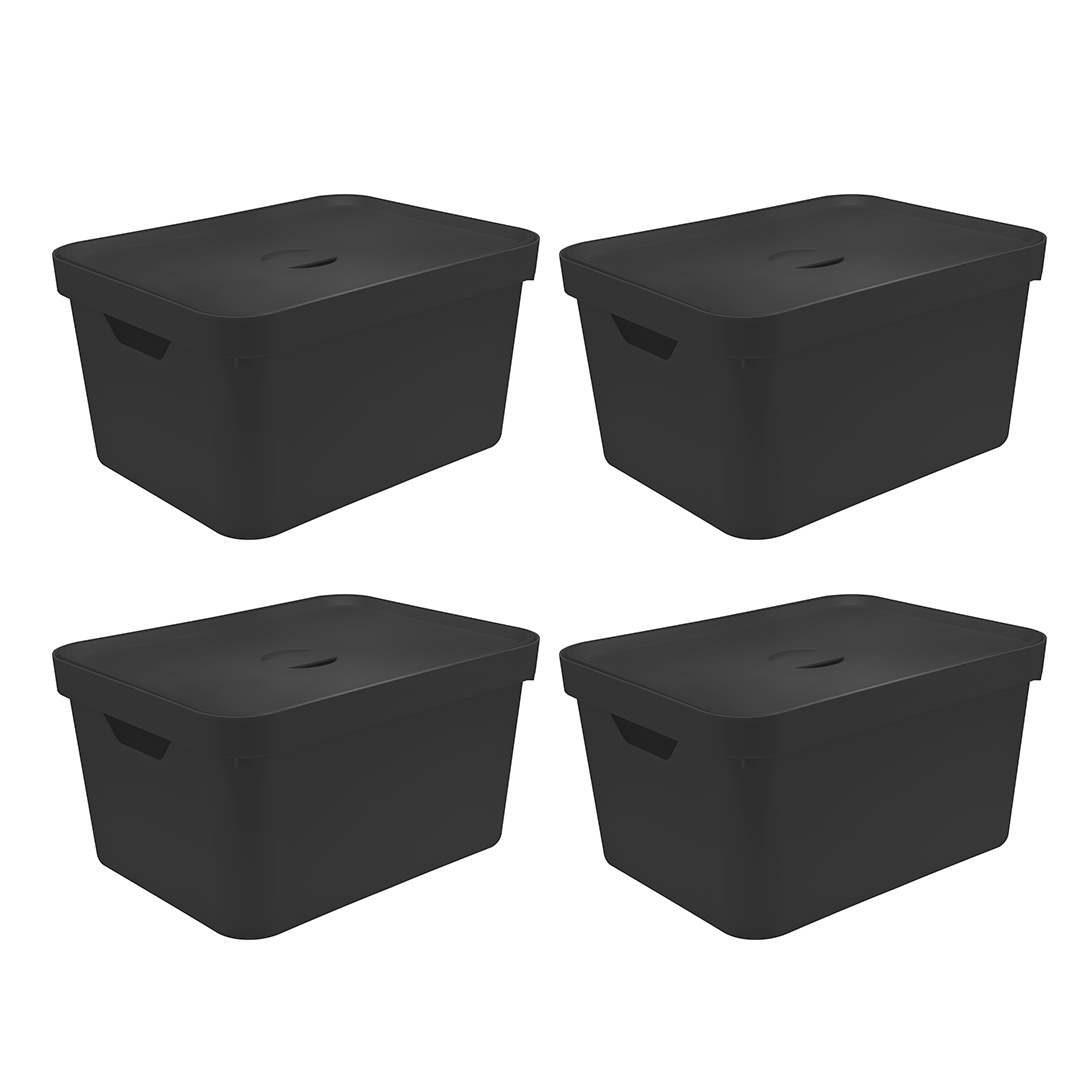 Kit de Caixa Organizadora com Tampa Ou 4 Peças 32L Linha Cube - Ou