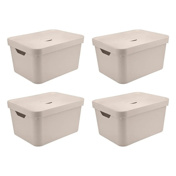 Kit de Caixa Organizadora com Tampa Ou 4 Peças 32L Linha Cube - Ou