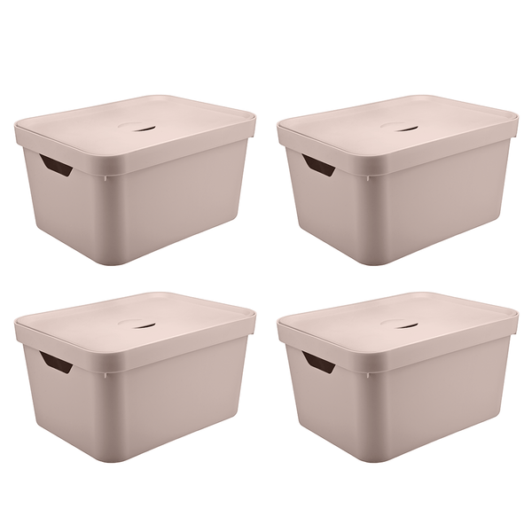 Kit de Caixa Organizadora com Tampa Ou 4 Peças 32L Linha Cube - Ou